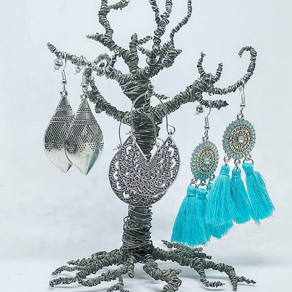 SALE!! 3 Pair BOHO EARRINGS, Silvery BLUE BUNNY'S BOHO BAUBLES - Picture 1 of 12